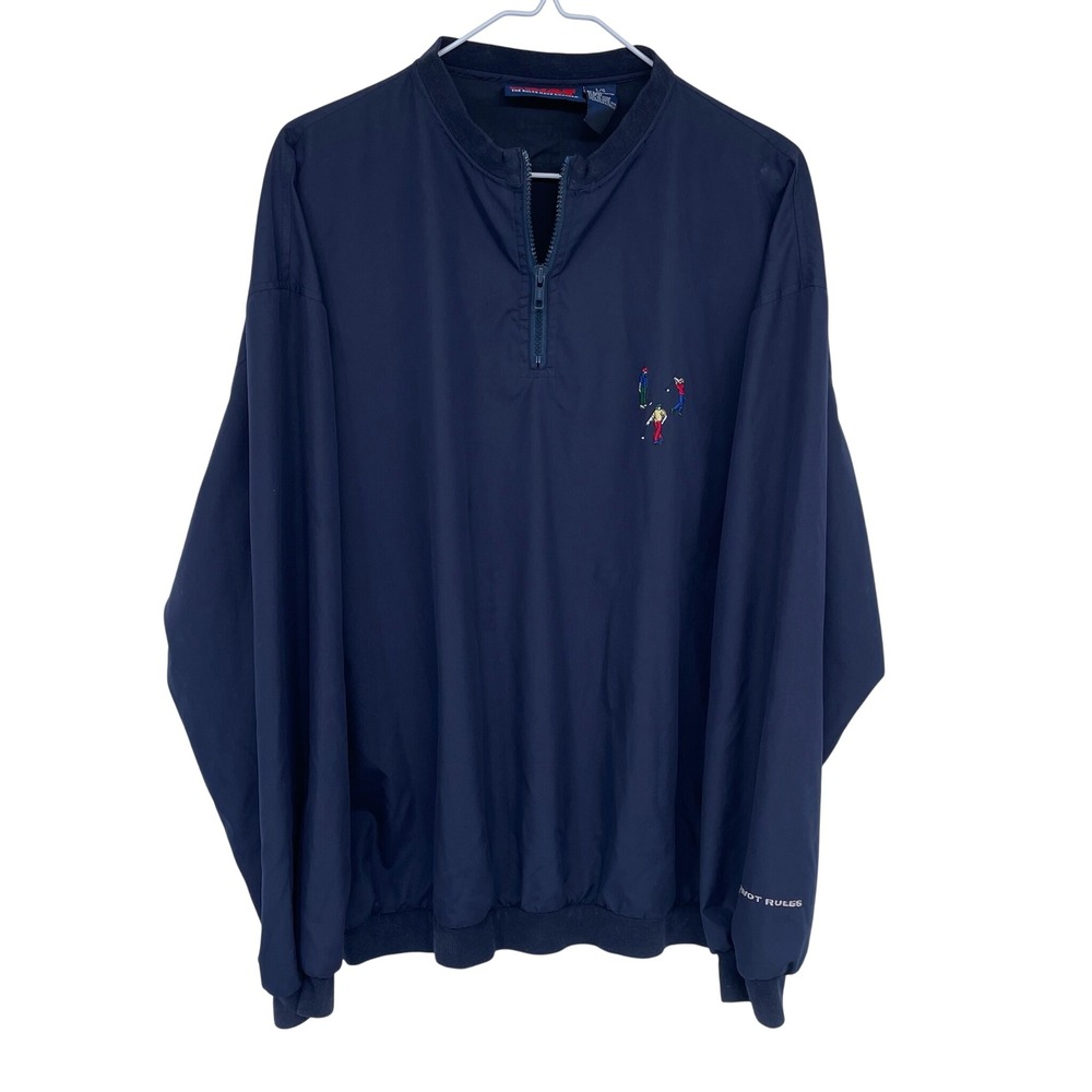 Vintage Pivot Rules 1/4 Zip Pullover Windbreaker Jacket Large Navy Blue Golf